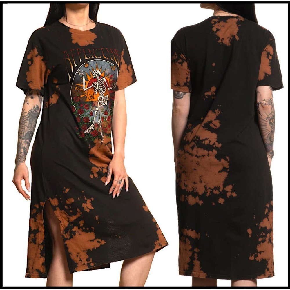 Affliction Women's Skeleton Rose Shirt Dress Size M NWT